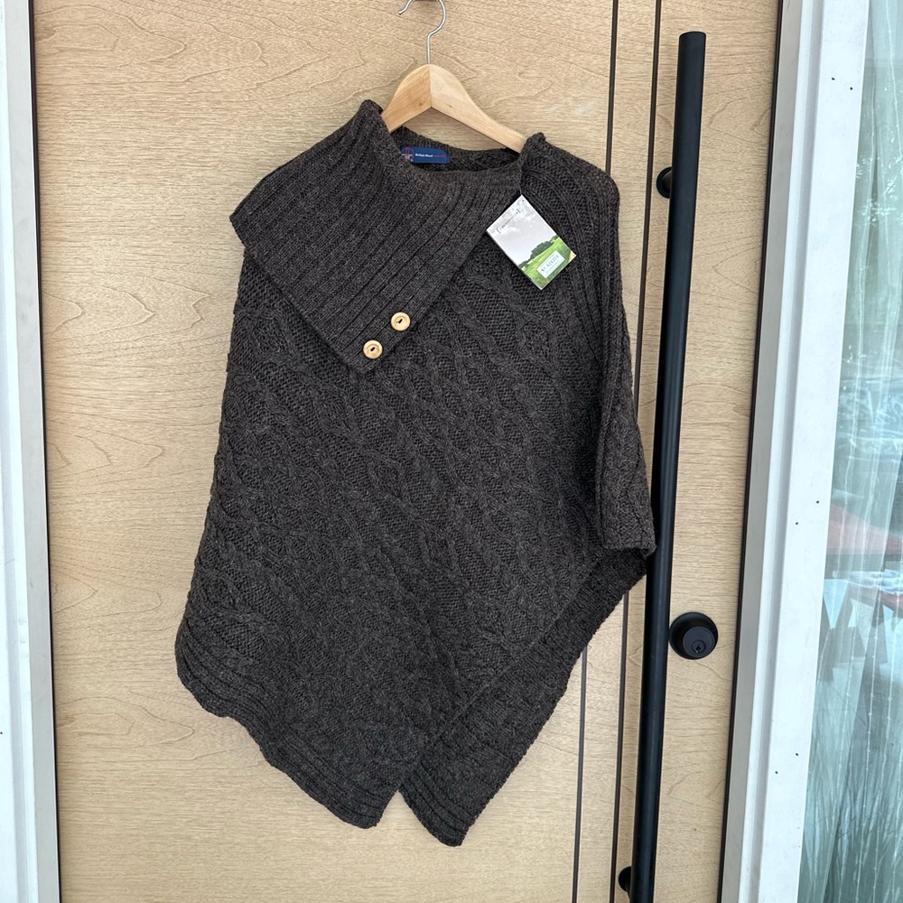 British Wool naturally one size poncho - heathered brown